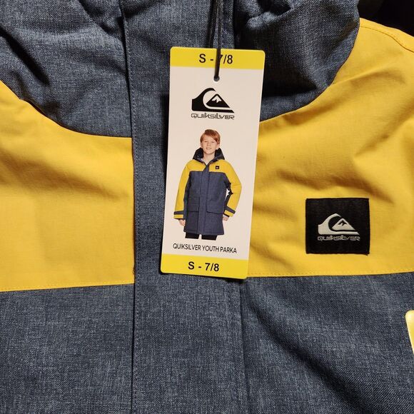 Quicksilver Youth Boys Hooded Parka Blue/Yellow Size Small New With Tags - Picture 5 of 5